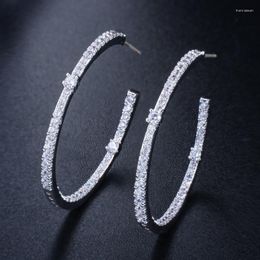 Hoop Earrings Threegraces Elegant Shiny Cubic Zirconia Silver Color Small Thin Round Circle Earring For Women Chic Party Jewelry E0036