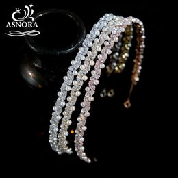 Wedding Hair Jewellery ASNORA Simple Wedding Pearl Tiaras Suitable For Engagement Headdress With Zircon Inlaid Crystal Headband Women's Crowns 230718