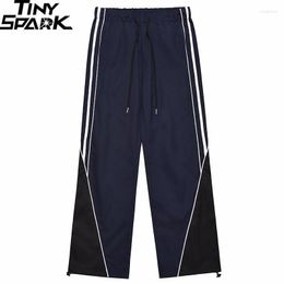 Men's Pants Men Streetwear Patchwork Striped Track 2023 Joggers Hip Hop Harajuku Sweatpants Trousers Y2K Baggy Blue Red