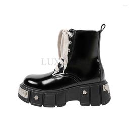 Dress Shoes Platform Boots Goth Black Combat For Women Chunky Metal Decor Punk Style Motorcycle Boot Fashion Ladies Ankle