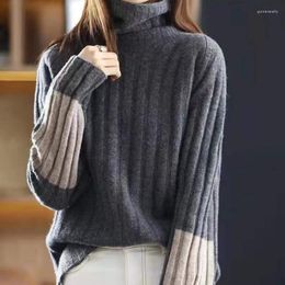 Women's Sweaters Pullover Sweater Autumn And Winter Long Sleeve Colour Contrast High Neck Pit Stripe Women Casual Knit