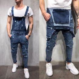 Fashion Men's Pants Overall Casual Jumpsuit Jeans Wash Broken Pocket Trousers Suspender Pants high quality Mens Jeans NEW277H
