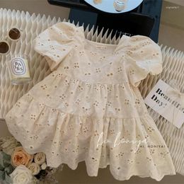 Girl Dresses Vintage Floral Embroidery Toddler Girls Dress Summer Short Puff Sleeve Kids For Clothing Mother 2-8y