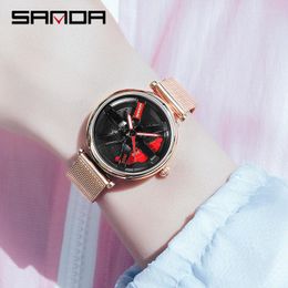 Wristwatches Sanda Rim Simple Women Watch Water Resistant Mesh Strap Watches Analogue Ladies Stainless Steel