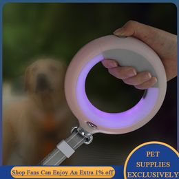 Dog Collars Leashes Leash with Flashlight Automatic Retractable Nylon Roulette Tow Rope for Medium Large Collar Extension Puppy Walking Lead 230719