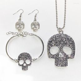 Necklace Earrings Set 4Pcs Punk Hip Hop Handmade Skull Gorgeous Bracelet Jewelry Gift For Friends Lover Wholesale