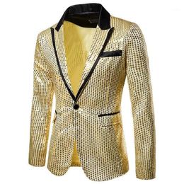 Men Shiny Gold Sequin Glitter Embellished Blazer Jacket Nightclub Blazer Wedding Party Suit Jacket Stage Singers Clothes12044