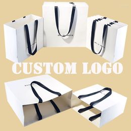 Gift Wrap 5 Pcs Custom Logo Clothing Store Pacakge Bag High Quality Paper Gifts Strap Handbag Personization Wig Package Bags Wedding