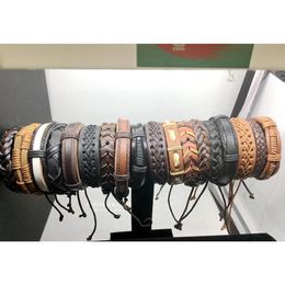 20Pcs Lots Vintage Mens Genuine Leather Surfer Bracelet Cuff Wristband Fashion Jewelry Gift Mixed Style Bracelet Bvh4H220f