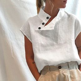Women's Blouses European Style Linen Woman Shirt Summer Short Sleeve Blosue Female Top White Blusas Mujer