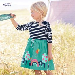 Girl Dresses Little Maven Kids Frocks Autumn Baby Clothes Brand Toddler Gift Casual Cotton Striped House Print Dress For 2-7 Years