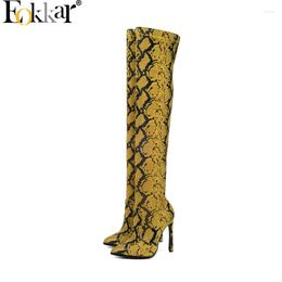 Boots Eokkar 2023 Fashion Snake Prints Ladies Thigh High 9CM Stiletto Heel Over The Knee Dress Shoes Size 34-43