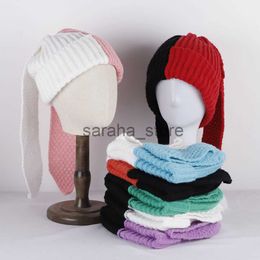 Beanie/Skull Caps 2023 Splicing Colours Rabbit Ears Knitted Hat Niche Design Personality Fashion Hat Men Women Cute Warm Autumn and Winter Tide Hat J230719