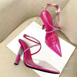 PVC Sandals shoes Metal Cylindrical Slim High Heel Transparent Cross Buckle Pointed Luxury Designer Women's Wedding 11CM Dress Formal Party Shoes