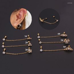 Stud Earrings 1Piece 1.2MM Stainless Steel For Women Fashion Jewelry Piercing Detachable Chain Double Pierced Zircon Earring