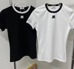 designer t shirt summer short sleeve women tshirt contrast color embroidery logo slim fit top tee