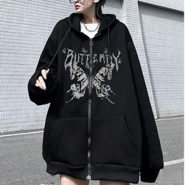 Men's Hoodies Y2k Clothes Butterfly Harajuku Women Hip Hop Zipper Aesthetic Hoodie Sweatshirt Female Goth Punk Jacket Autumn Winter