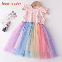 Bear Leader Girls Colourful Dress New Summer Party Dresses Kids Rainbow Mesh Costumes Cute Vestidos Outfits Children Clothing