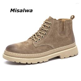 Boots Misalwa Spring / Winter Men's Leather Casual Mid Heel Cowboy Men Outdoor Work Shoe Ankle Military Suede