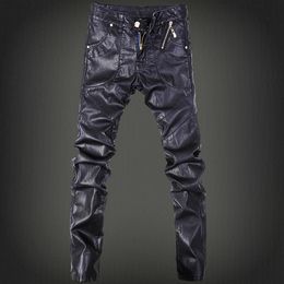 2020 Mens Ny Overalls Motorcycle Men Pu Pants Patchwork Denim Biker Jeans Leather Joggers Size 28-36 UN2A258Z