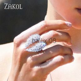 Band Rings ZAKOL Romantic White Gold Colour Wings Open Rings for Women Fashion Cubic Zirconia Adjustable Finger Ring Girl Party Jewellery J230719