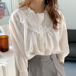 Women's Blouses Summer Embroidered Lace Collar Shirt Women Korean Fashion Loose Long Sleeve Top Woman Casual Buttons Elegant Blouse 27504