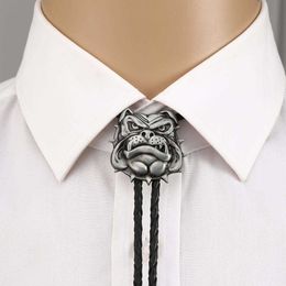 Bolo Ties Vintage Dog head bolo tie for man Indian cowboy western cowgirl leather rope zinc alloy necktie HKD230719