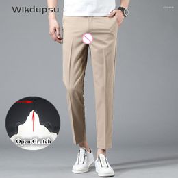 Men's Pants Spring Summer Business Suit Men Invisible Zippers Open Crotch Formal Slim Classic Office Ankle Length Casual Trousers