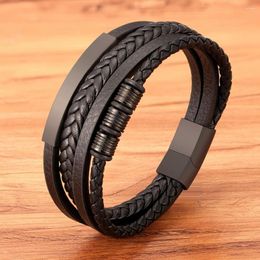 Charm Bracelets XQNI Multi-layer Leather Bracelet Stainless Steel Metal Luxury Bangle For Men Accessories Friend Husband Gift