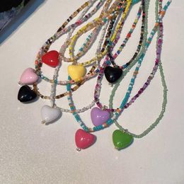 Pendant Necklaces Sweet Heart Necklace Clavicle Chain Simple Colourful Beaded Dropship