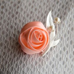 Decorative Flowers 1pcs Romantic Handmade Silk Rose Bride Brooch Wedding Groom Suit Pin Corsage Party Boutonniere