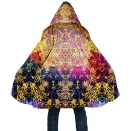 Men's Wool Blends 2021 Winter Mens Cloak Psychedelic Rainbow style 3D full Printing Fleece Hooded Coat Unisex Casual Thick Warm Cape coat PF59 HKD230718