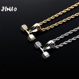 Pendant Necklaces JINAO 2023 Dumbbell Design Simple Pendant&Necklace European And American Style Cravejado Cubic Zircon Jewellery