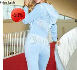 Juicy Apple Women's Tracksuits Velvet Sewing Suits Outfit Two Piece Jogging Velour Sweatshirt Met Hoodie Pants Suit Womens Tidal flow design