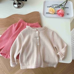 Pullover 100% Cotton Knitted Girls Cardigan 2023 Spring New Children Sweater Basic Baby Girls Cardigan Coat Korean Kids Knitwear Tops HKD230719