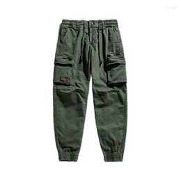 Men's Pants Casual Cargo Multi-bag Straight Stretch Elastic Waist Sports Outdoor Ankle Bunched Loose Male Bottoms