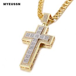 Double Trendy Cross Pendant Iced Out Shining Crystal Black Silver Gold Chain Necklace Men Necklace Hip Hop Jewellery Cuba's Nec213e