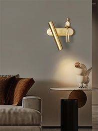 Wall Lamp Full Copper Art Lamps Nordic Study Bedside Reading Light Rotation Luxury Bedroom Lighting LED Sconces Lights Fixtures