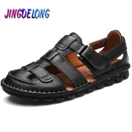 Sandals Summer Men Leather Sandals Soft Outdoor Shoes Genuine Leather Men Sandals Slippers Designer Male Party Walking Beach Men Sandals 230718