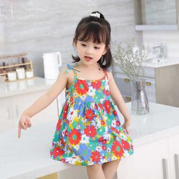 Girl's Dresses Summer Girls Dress Sleeveless Suspender Children's Clothing Princess Dress Floral Print Cotton Casual Dresses for Kids Girl