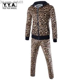 Men's Tracksuits 2022 European Fashion Men's Leopard Hoodie Sweatpants Track Suit Joker Leisure Fitness Suit Ensemble Men Z230719