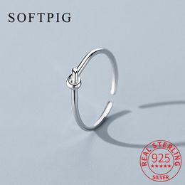 SOFTPIG INS Real 925 Sterling Silver Knot Adjustable Ring For Fashion Women Punk Irregular Fine Jewellery Minimalist Bijoux