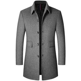 Men's Wool Blends Brand Winter 40% Wool Men Thick Coats Turn Down Collar Fashion Wool Blend Coats Superior Outerwear Jacket Trench M-4Xl Size HKD230718