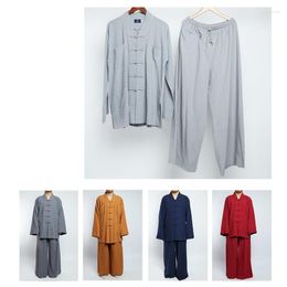 Ethnic Clothing Cotton Line Monk Clothes Suits Chinese Traditional Outfit Loose Taoism Tibetan Button Down Top And Pants Buddhist Cloth