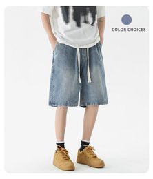 Men's Shorts Fashion Brand Clothes Harajuku Casual Baby Blue Jeans Summer High Waist Straight Leg Pants