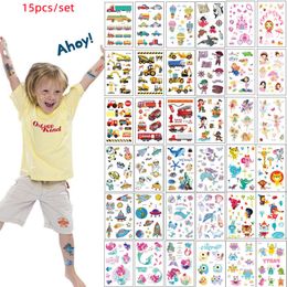 15pcs Fake Kids Tattoo Boys Truck Car Space Unicorn Temporary Tattoos for Children Girl Tatuajes Temporales Waterproof 12*7.5cm