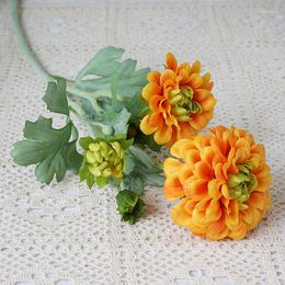 Decorative Flowers Artificial 5 Heads Feel Dahlia Flocking Pole Home Decoration Wedding Event Bouquet Flower Arrangement Pography Props