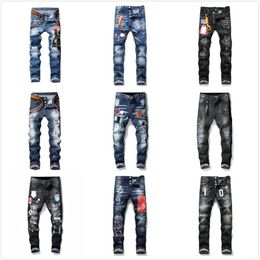 mens denim jeans black ripped pants version skinny broken H2 Italy stlye bike motorcycle rock revival245I