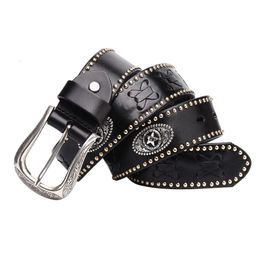 Neck Ties 38CM Cowboy Belt High Quality Genuine Leather Braided Men Rivets Cowhide Celt Knight Personality Male Punk Belts 230718