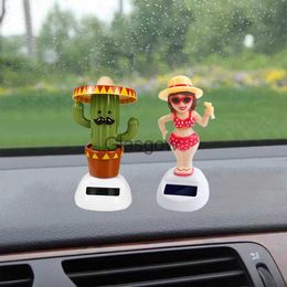 Interior Decorations Cactus Autoswinging Solar Flower Jewellery Car Interiors Ornaments Dancing Doll Figurines Miniature Car Home Decoration x0718